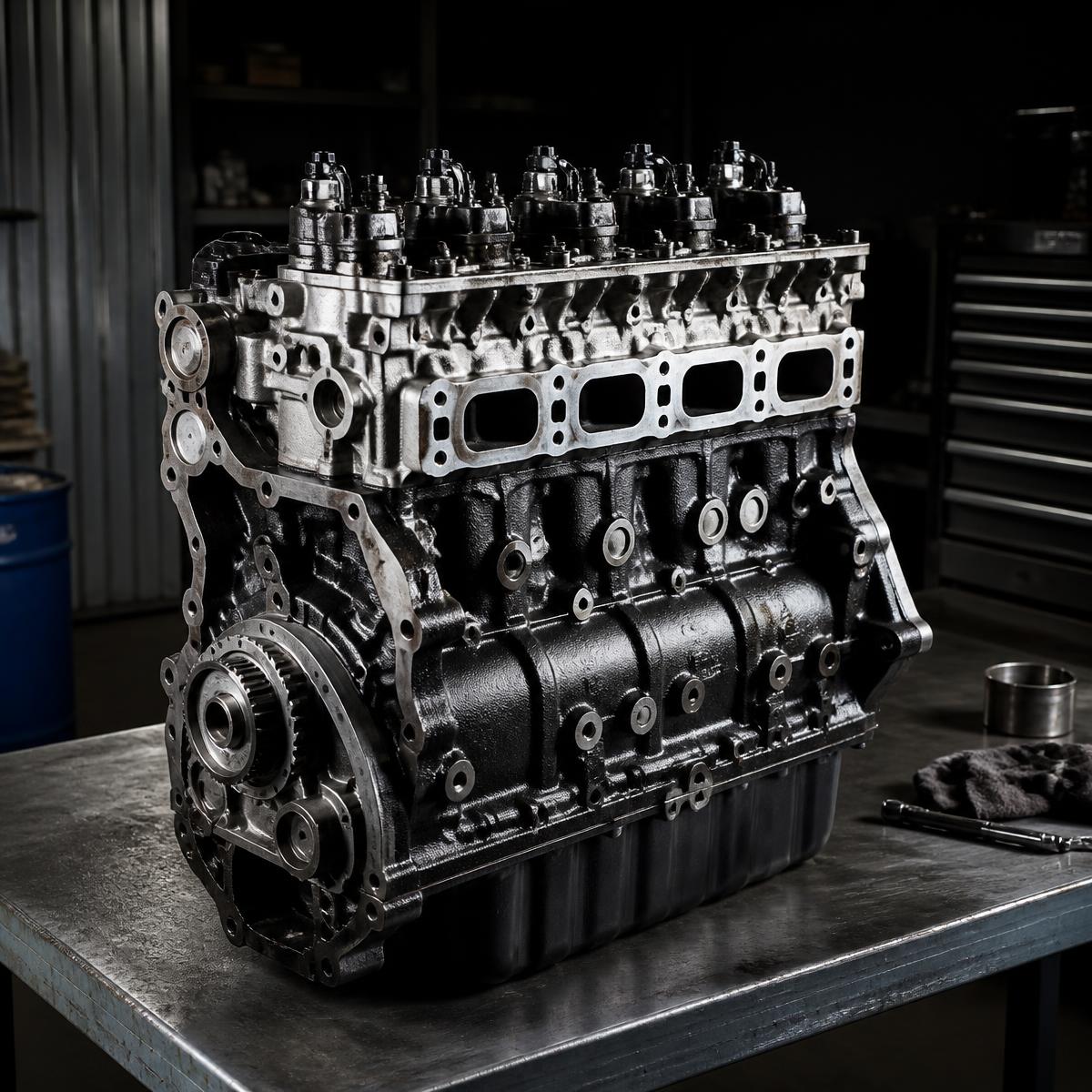 Motor de ocasión sobre banco de taller en Desguace Balear